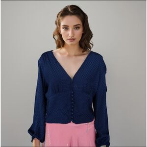 Sanctuary Blouse 100% Viscose‎ Long Sleeves Blue Career Business Sz S